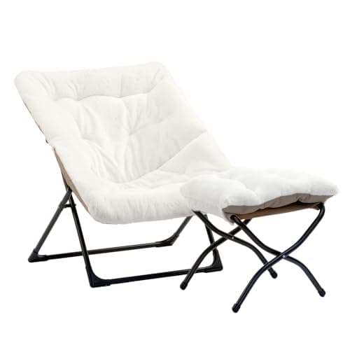 HollyHOME Beige Faux-Fur Oversized Folding Lounge Chair