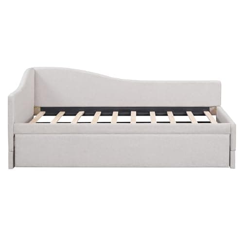 Beige Linen Extendable Day Bed with Pop Up Trundle,Twin to King
