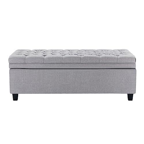 Dark Grey 50 Inch Storage Ottoman with Tufted Bench and Wood Legs
