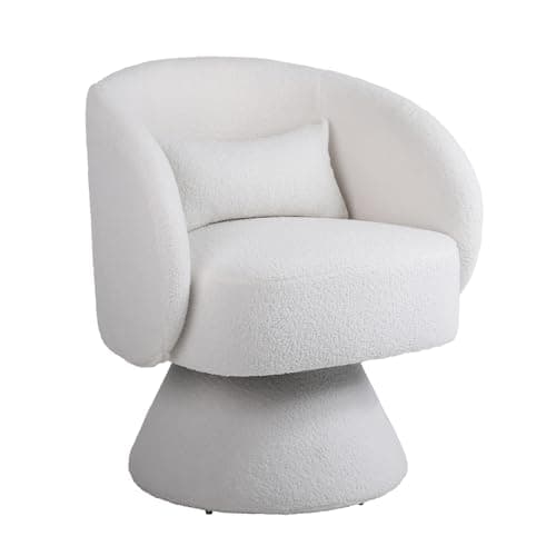 KIVENJAJA Teddy White Swivel Armchair with Pillow for Living Room