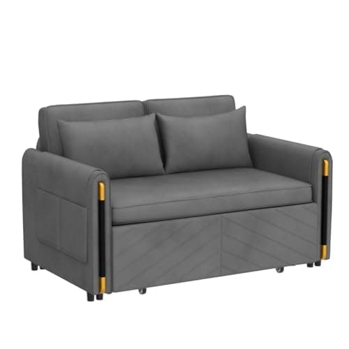 Modern Velvet Convertible Sleeper Sofa Bed with Headboard, Small Love Seat for Small Space, Grey