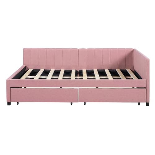 Upholstered Daybed with Storage Drawers - Pink