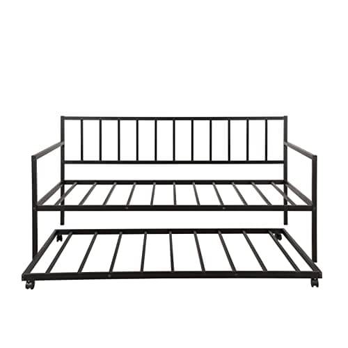Black Heavy-Duty Metal Daybed with Pullout Trundle, Twin Size