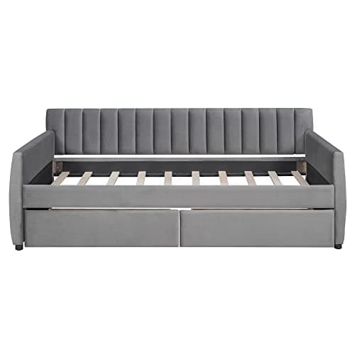 Bellemave Twin Size Daybed with Storage Drawers, Velvet Upholstered Sofa Bed
