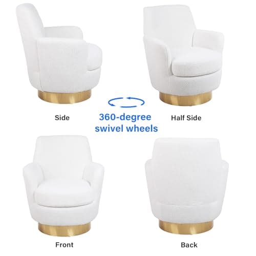Modern White Swivel Barrel Chair with Tall Backrest and Teddy Fabric