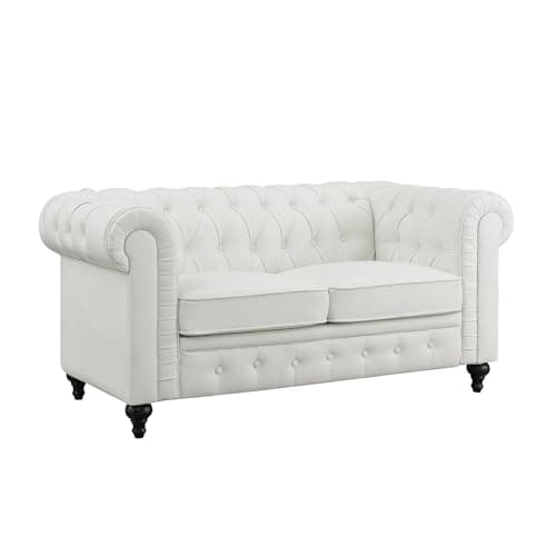 Naomi Home White Emery Chesterfield Loveseat Sleeper Small Sofa Bed