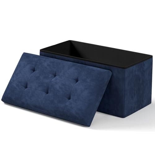 White Storage Ottoman Bench with Folding Foot Rest, 15 x 43 x 15 Inches