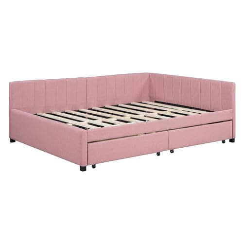 Upholstered Daybed with Storage Drawers - Pink