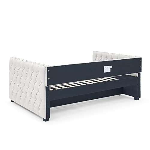 JEEOHEY Beige Button Tufted Full Size Upholstered Daybed with Trundle