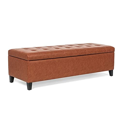 Storage Ottoman Bench - 51 Inch Leather Tufted End of Bed Bench, Bedroom Living Room