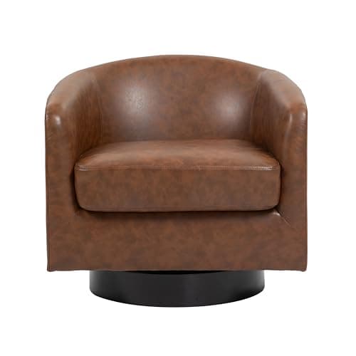 Modern Cream UIXE PU Leather Swivel Barrel Club Chair Set (2)
