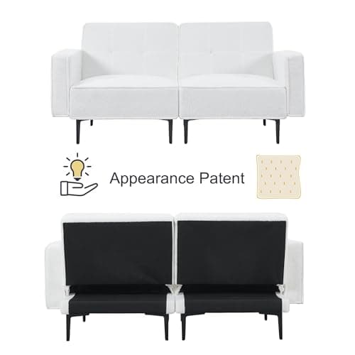 67" Sleep Loverseat with Adjustable Back, Soft Fleece Fabric, White