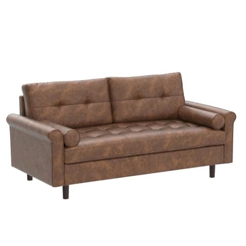 Small Mid-Century Modern Faux Leather Loveseat Sofa for Small Spaces, Living Room, Bedroom