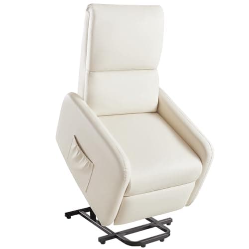 Jocisland Electric Recliner for Elderly, Teddy White with High Back & Side Pocket