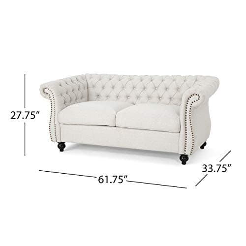 Christopher Knight Home Traditional Chesterfield Loveseat Sofa, Beige & Dark Brown
