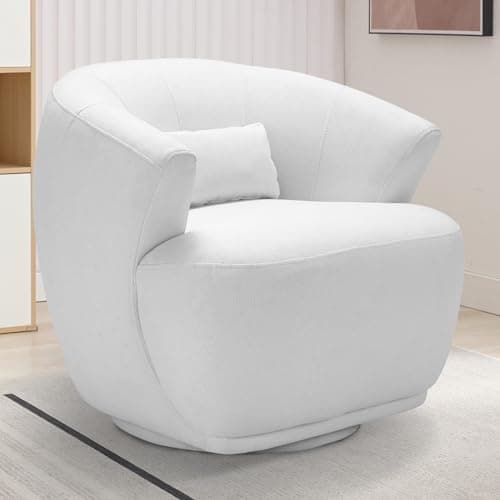 Modern Swivel Boucle Chair, White Fabric Accent Chair for Living Room, Bedroom