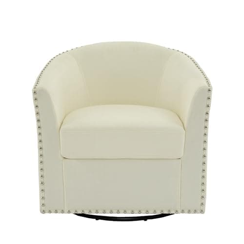 Flax Brown UIXE 360° Swivel Barrel Chair Set (2)fabric Living Room, Bedroom