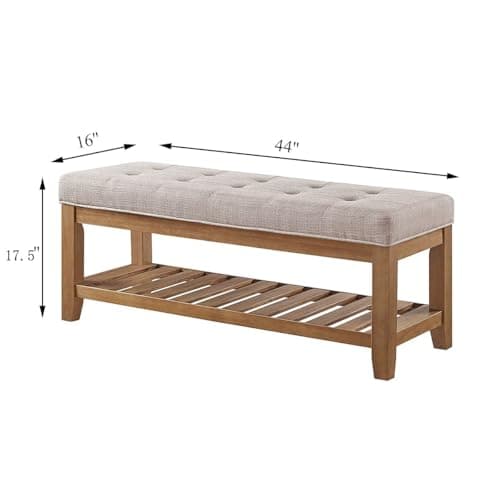 24KF Large Rectangular Upholstered Linen Tufted Ottoman Benchmark