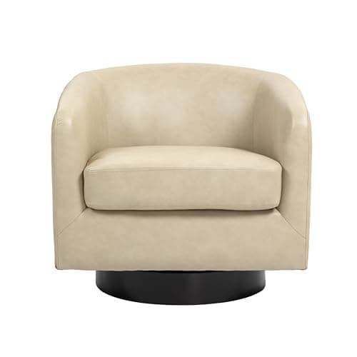 Modern Cream UIXE PU Leather Swivel Barrel Club Chair Set (2)