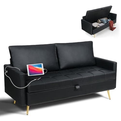 60 Velvet Loveseat Sofa with Storage and USB Charging Ports for Bedroom, Living Room, Office, Dorm - Dark Grey