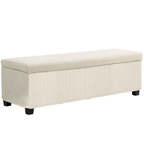 HOMCOM Beige 44-inch Storage Ottoman Bench with Removable Lid