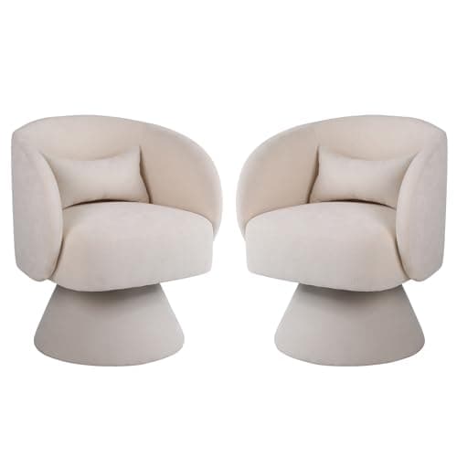 KIVENJAJA Teddy White Swivel Armchair with Pillow for Living Room