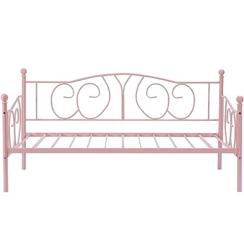 VECELO White Classic Headboard Twin Metal Daybed Frame