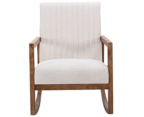 VESCASA Beige Linen Tufted Mid-Century Rocking Chair, Light Walnut Frame, Living Room Nursery Bed RocChair