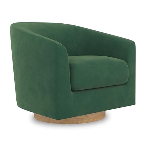 Ivory Swivel Accent Chair with Modern Barrel-Curved Arms and Solid Wood Base