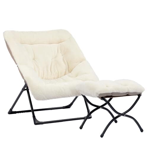 HollyHOME Beige Faux-Fur Oversized Folding Lounge Chair