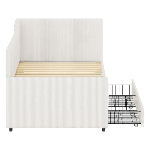 Merax Beige Corduroy Twin Daybed with Storage & Wood Slat Support
