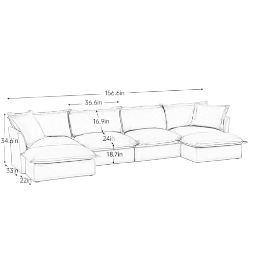156" W Modern Chenille U-Shaped Sofa with Ottoman, Comfy 4-Seater for Living Room, Office