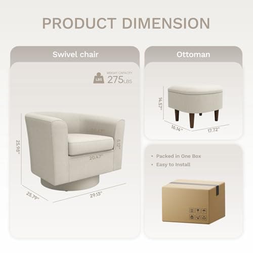 COLAMY Swivel Barrel Accent Chair with Ottoman, Light Brown