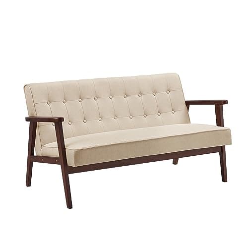 SONGMICS Mid-Century Modern 2 Seater Loveseat Sofa, Sand Beige, 51.2-Inch Wide Seat
