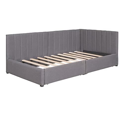 Harper & Bright Designs Gray Linen Upholstered Daybed with Storage Drawers Twin Size