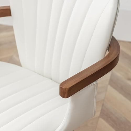 LUNLING Mid Century Modern White Faux Leather Swivel Dining Chair Set