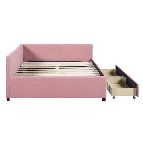 Upholstered Daybed with Storage Drawers - Pink