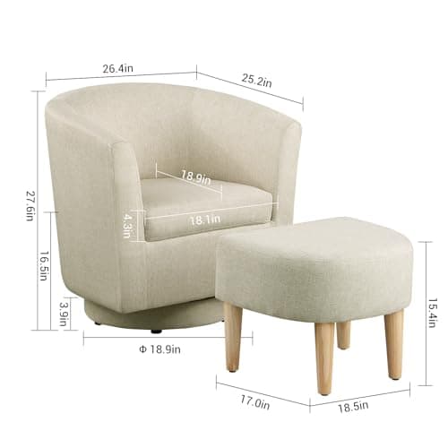 Beige Swivel Accent Chair with Ottoman for Comfortable Living & Reading Rooms
