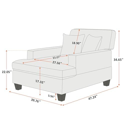 47" Adjustable Backrest Chaise Lounge Chair with Pillows, Oversized for Living Room, Bedroom, Office (Light Khaki)