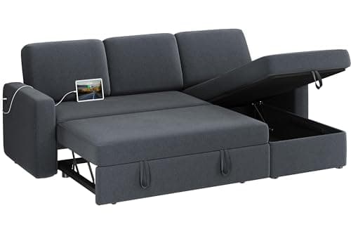 Yaheetech Dark Gray L-Shaped Couch Bed with Chaise & Storage