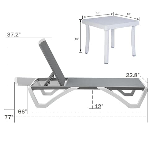 Kozyard Gray Textilence Patio Chaise Lounge Chair with Table