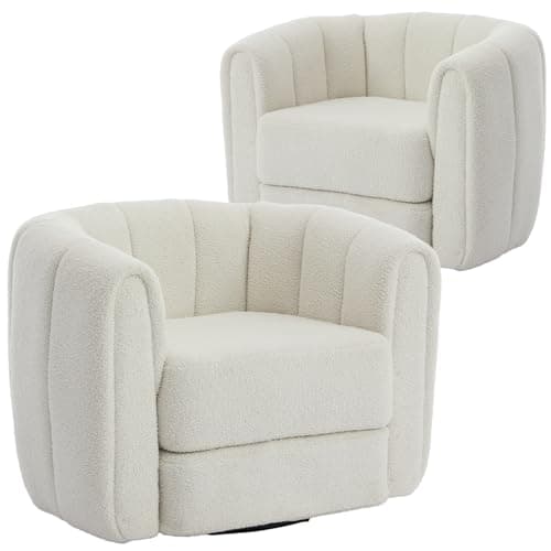 Modern White Swivel Barrel Chair Set of 2 for Living Room or Bedroom