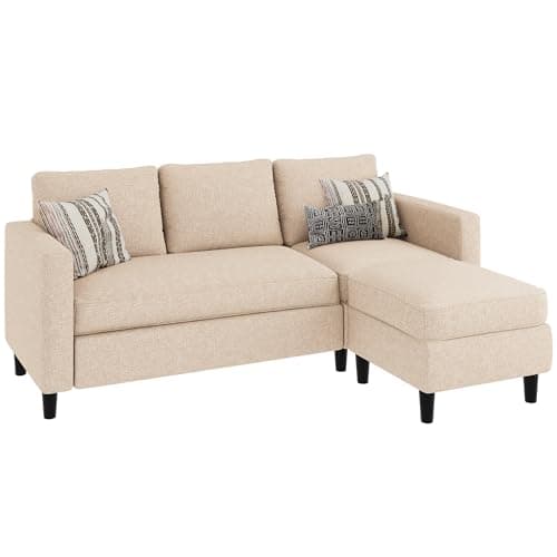 JAMFLY Dark Grey L-Shaped Sectional Sofa with Ottoman for Small Spaces