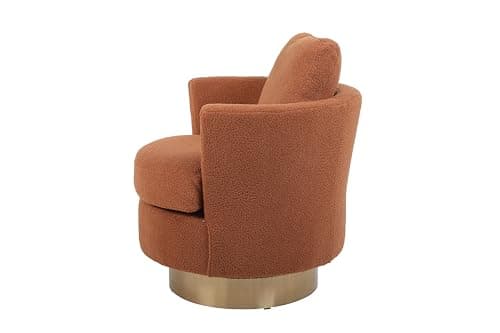 Kangmusi Brown Swivel Barrel Chair, Comfortable Living Room Accent Chair with Gold Base