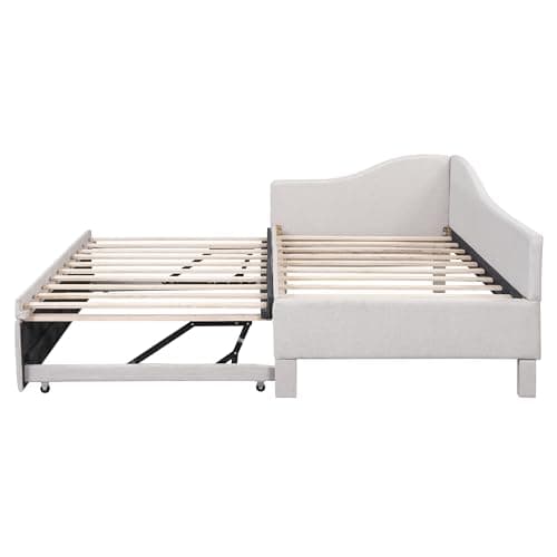Beige Linen Extendable Day Bed with Pop Up Trundle,Twin to King