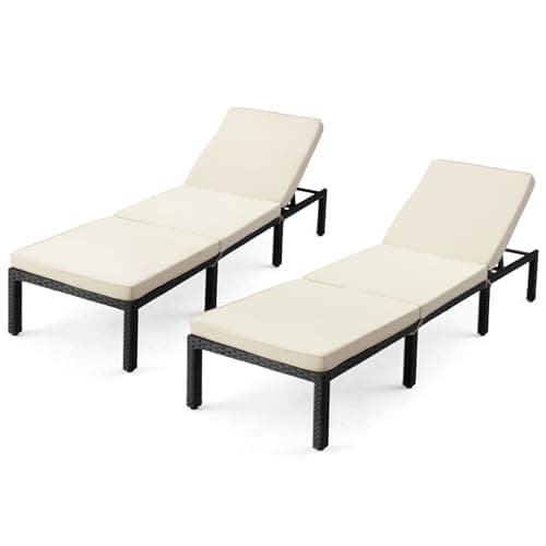 ECOTOUGE Khaki PE Wicker Pool Lounge Chair Set, 5-Position Adjustable Backrest