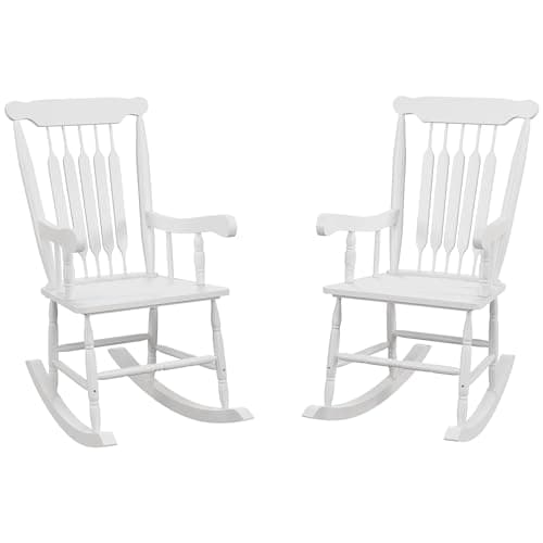 Outsunny White Outdoor Wood Rocking Chair, 350 lbs. Patio Essential