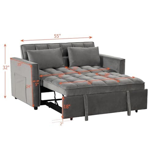 Modern Gray Convertible Sofa Bed with Multi-Functional Sleeper Couch, Pull Out Bed, and Chaise Lounge