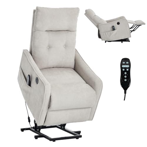 Power Lift Recliner Chair with Heat and Massage for Elderly, Electric Recliner Chairs with Standing Assistance, 2 Cup Holders, 4 Pockets, USB Charge Port, Breathable Leather Brown