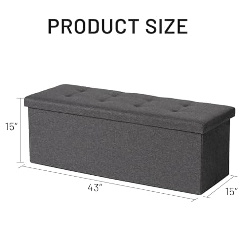 Grey Foldable Ottoman Bench with Storage, Upholstered Footrest, 43"avern, Holds 660 lb